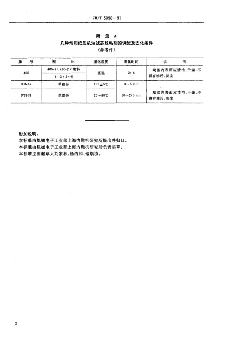 JB/T 5096-1991 内燃机纸质机油滤芯胶接工艺技术条件第3页预览图