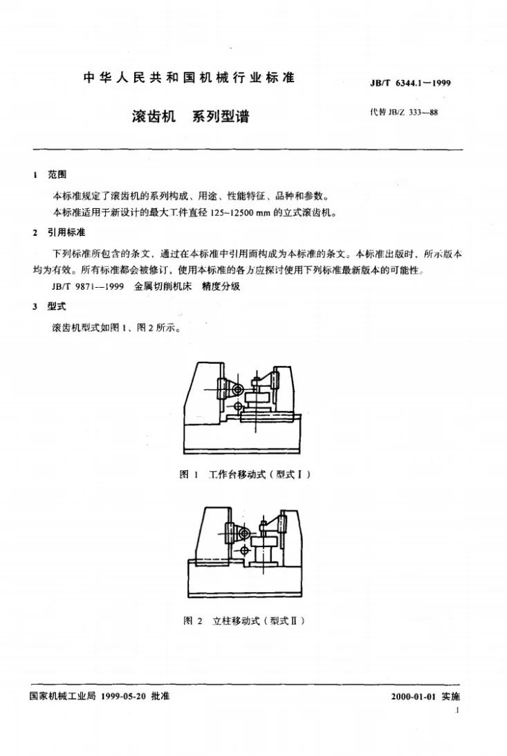 JB/T 6344.1-1999 滚齿机 系列型谱第3页预览图