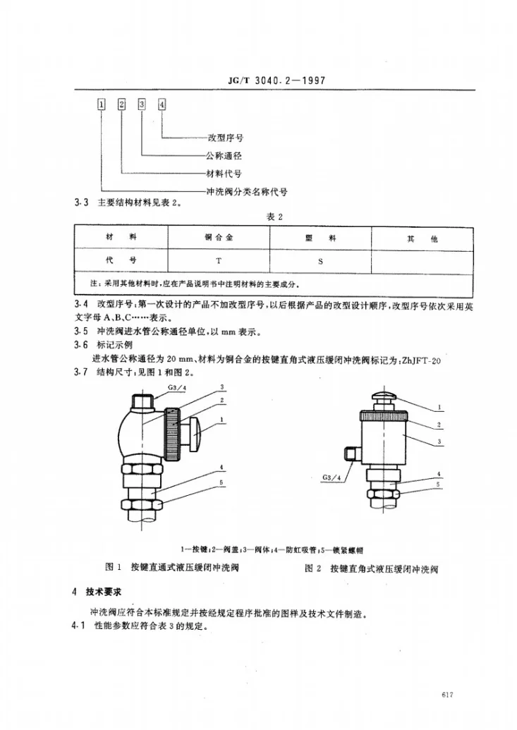 JG/T 3040.2-1997 大便器冲洗装置- 液压缓闭式冲洗阀第3页预览图