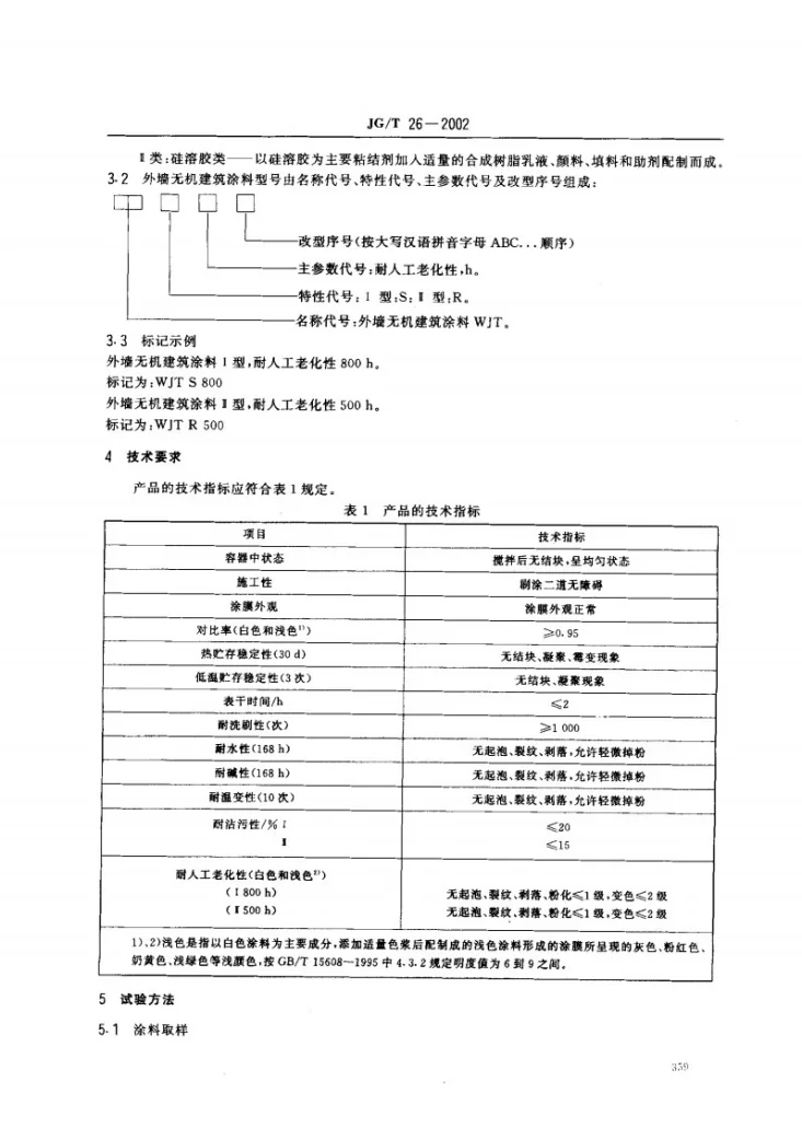 JG/T 26-2002 外墙无机建筑涂料第3页预览图