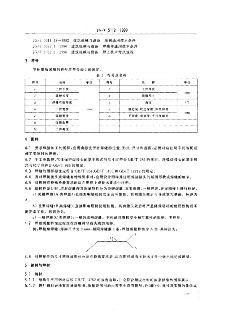 JG/T 5112-1999 塔式起重机 钢结构制造与检验第3页预览图