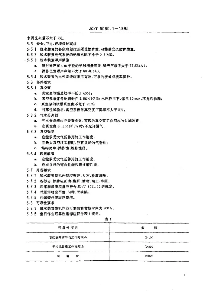 JG/T 5060.1-1995 混凝土真空脱水装置技术条件第3页预览图