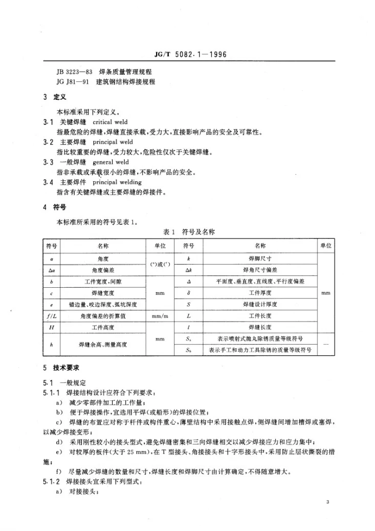 JG/T 5082.1-1996 建筑机械与设备焊接件通用技术条件第3页预览图