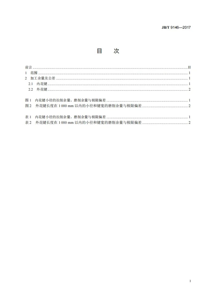 JB/T 9146-2017 矩形花键 加工余量及公差第2页预览图