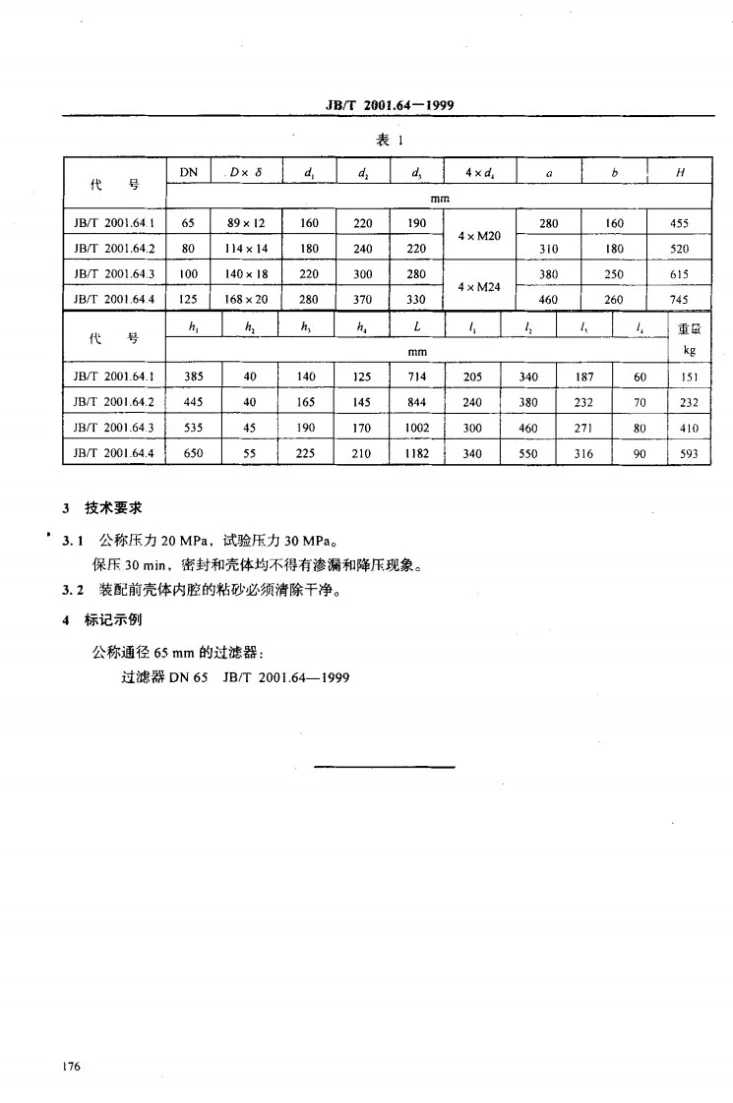 JB/T 2001.64-1999 水系统 泵站用过滤器(PN=20MPa)第3页预览图