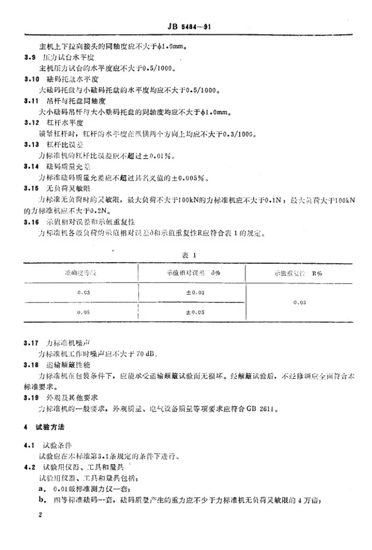 JB 5484-1991 扛杆式力标准机技术条件第3页预览图