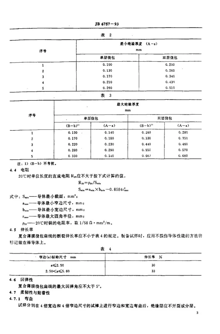 JB 6757-1993 200级聚酰亚胺--氟40复合薄膜绕包铜扁线第3页预览图
