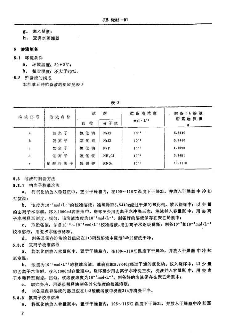 JB 5232-1991 离子选择电极测量用校准溶液制备方法第3页预览图