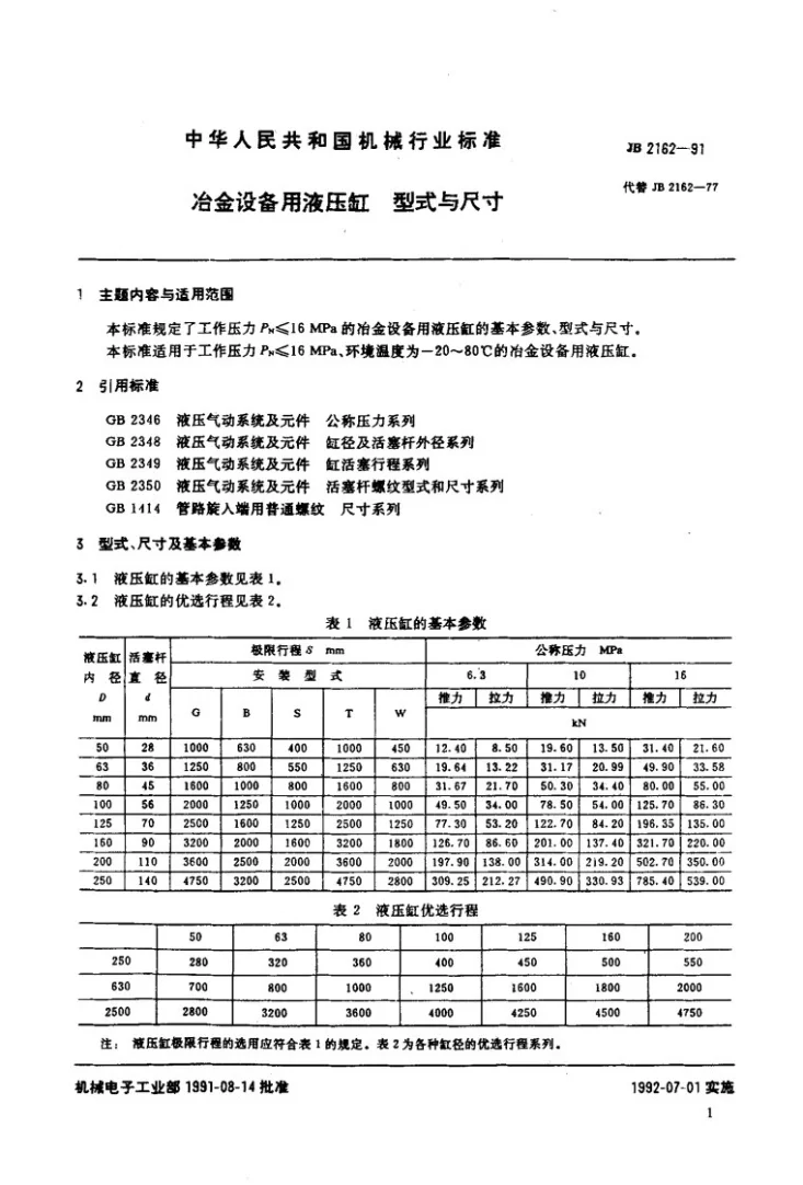 JB 2162-1991 冶金设备用液压缸型式与尺寸第2页预览图