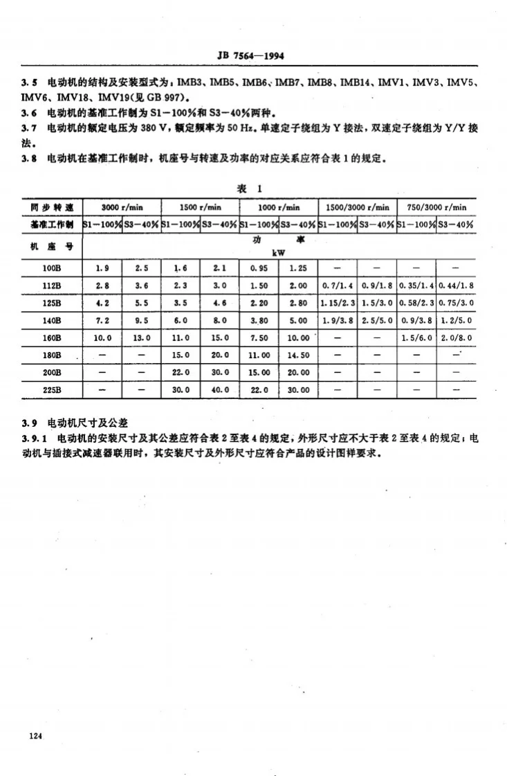 JB/T 7564-1994 YREZ系列起重用锥形绕线转子制动三相异步电动机技术条件第3页预览图