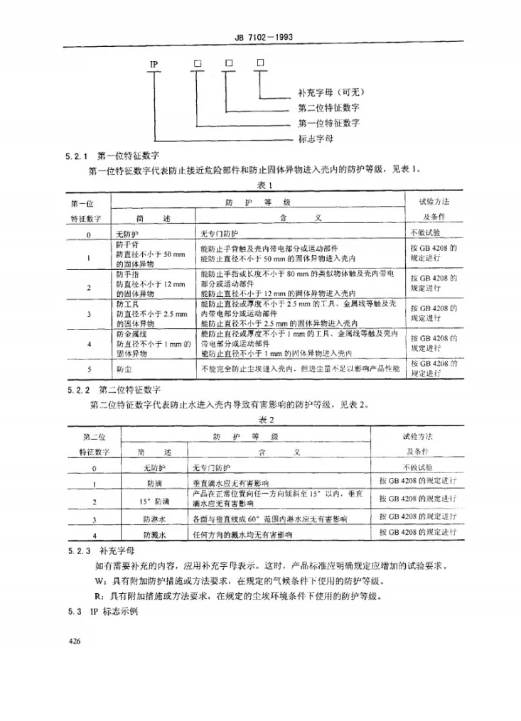 JB 7102-1993 继电器及其装置外壳防护等级(IP标志)第3页预览图