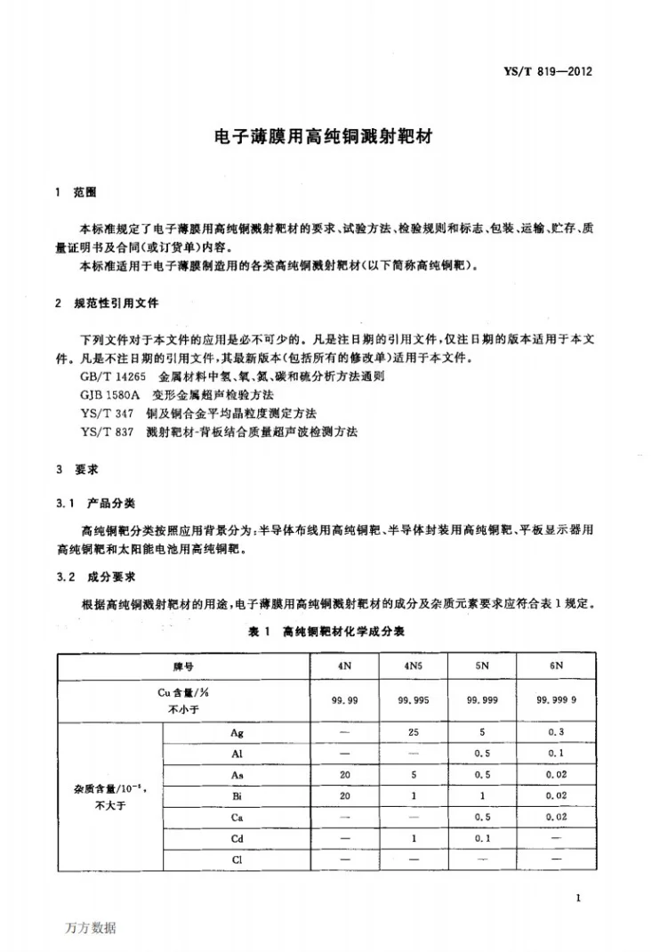 YS/T 819-2012 电子薄膜用高纯铜溅射靶材第3页预览图