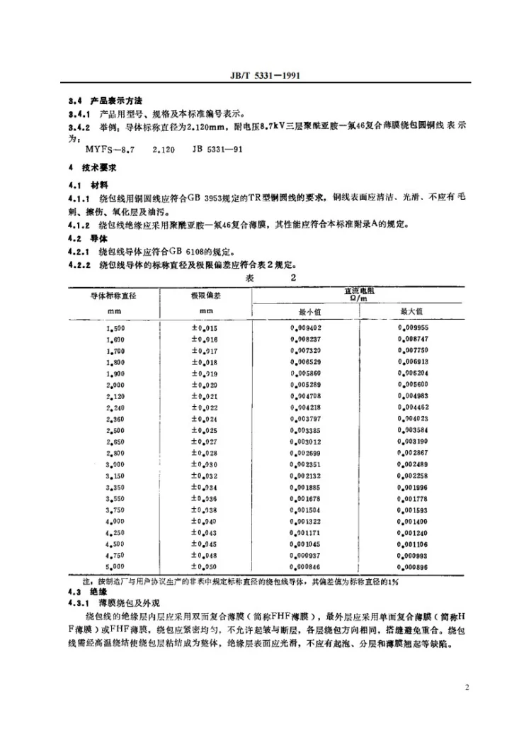 JB 5331-1991 聚酰亚胺--氟46复合薄膜绕包铜圆线第3页预览图
