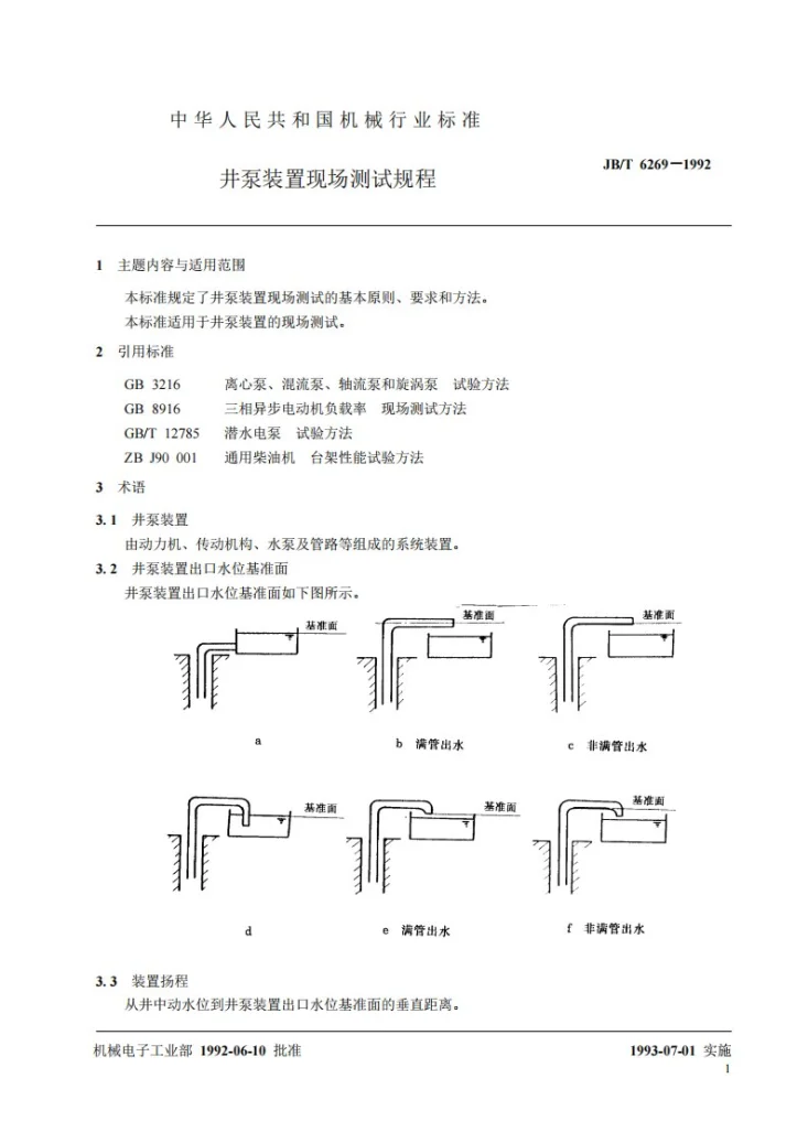 JB 6269-1992 井泵装置现场测试规程第2页预览图
