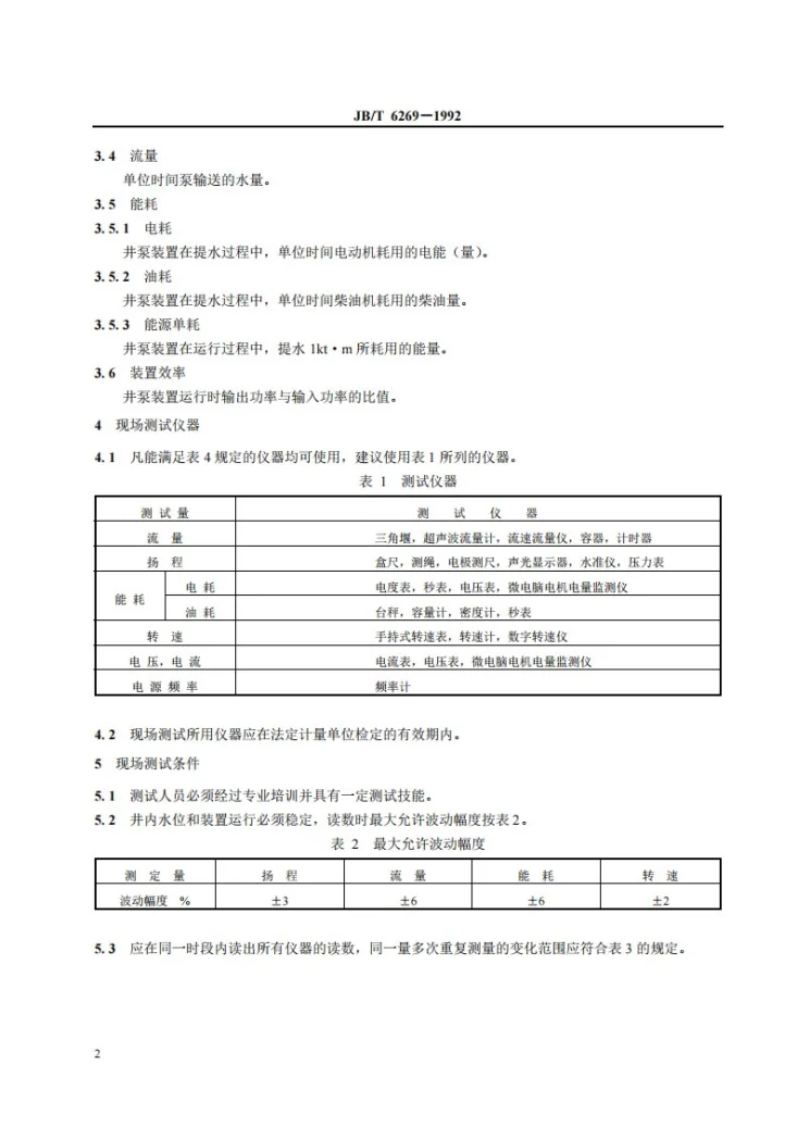 JB 6269-1992 井泵装置现场测试规程第3页预览图