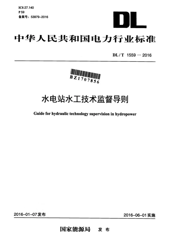 DL/T 1559-2016 水电站水工技术监督导则第1页预览图