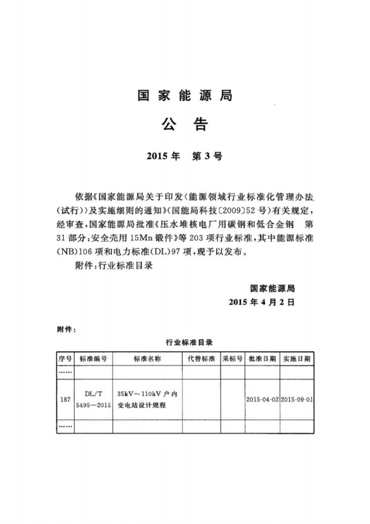 DL/T 5495-2015 35kV~110kV户内变电站设计规程第3页预览图
