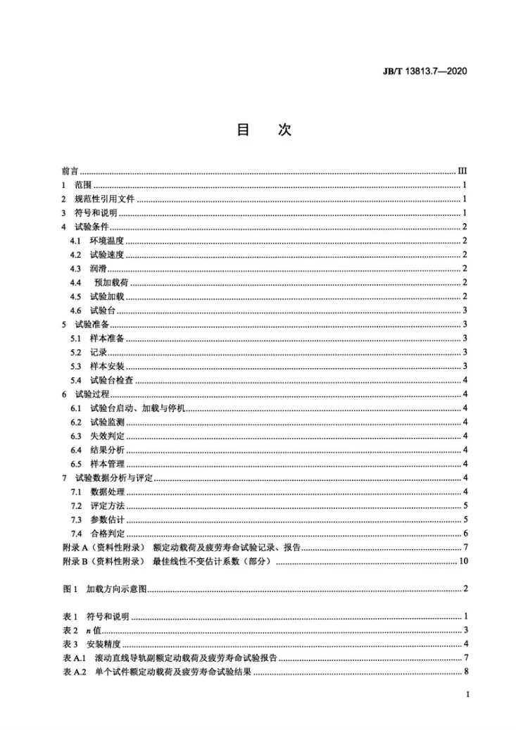 JB/T 13813.7-2020 滚动功能部件可靠性与寿命 第7部分:滚动直线导轨副额定动载荷及疲劳寿命试验规范第2页预览图