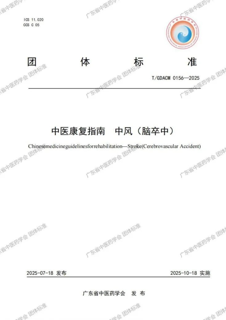 T/GDACM 0156-2025 中医康复指南 中风（脑卒中）第1页预览图