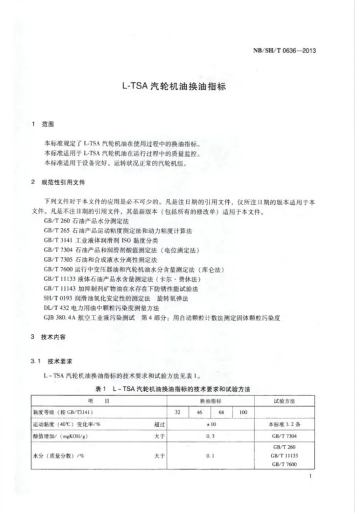 NB/SH/T 0636-2013 L-TSA汽轮机油换油指标第3页预览图