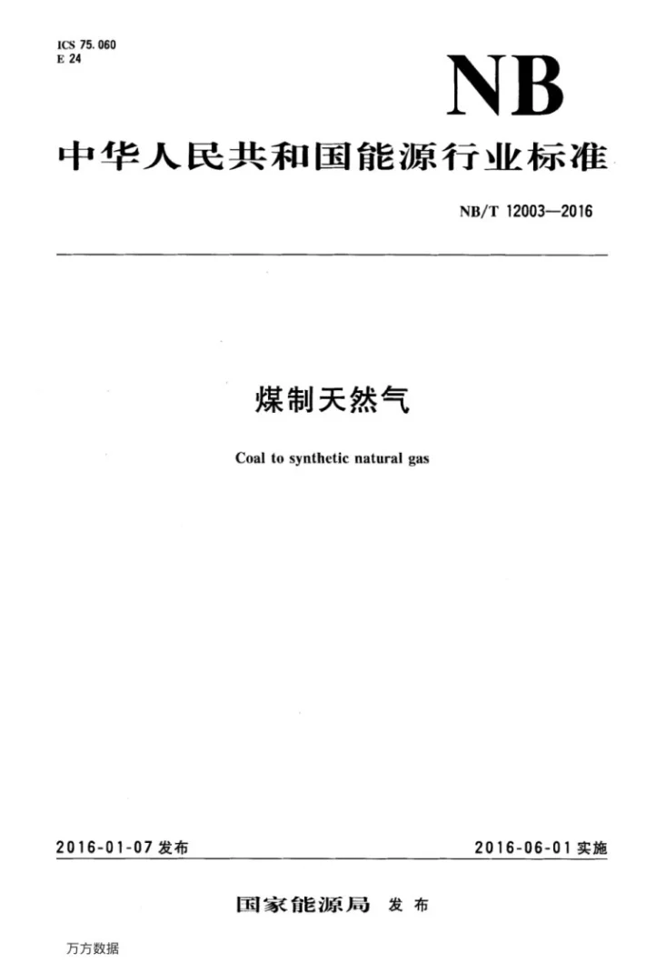 NB/T 12003-2016 煤制天然气第1页预览图