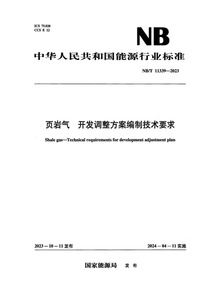 NB/T 11339-2023 页岩气 开发调整方案编制技术要求第1页预览图