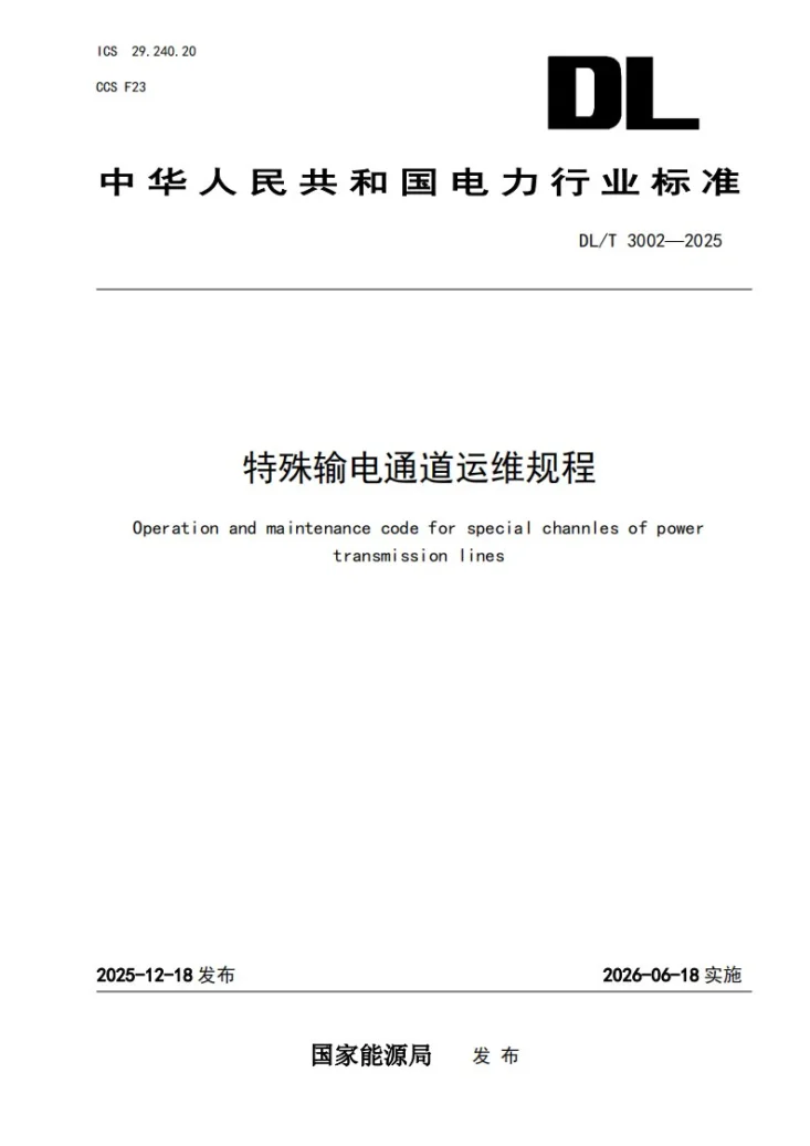 DL/T 3002-2025 特殊输电通道运维规程第1页预览图