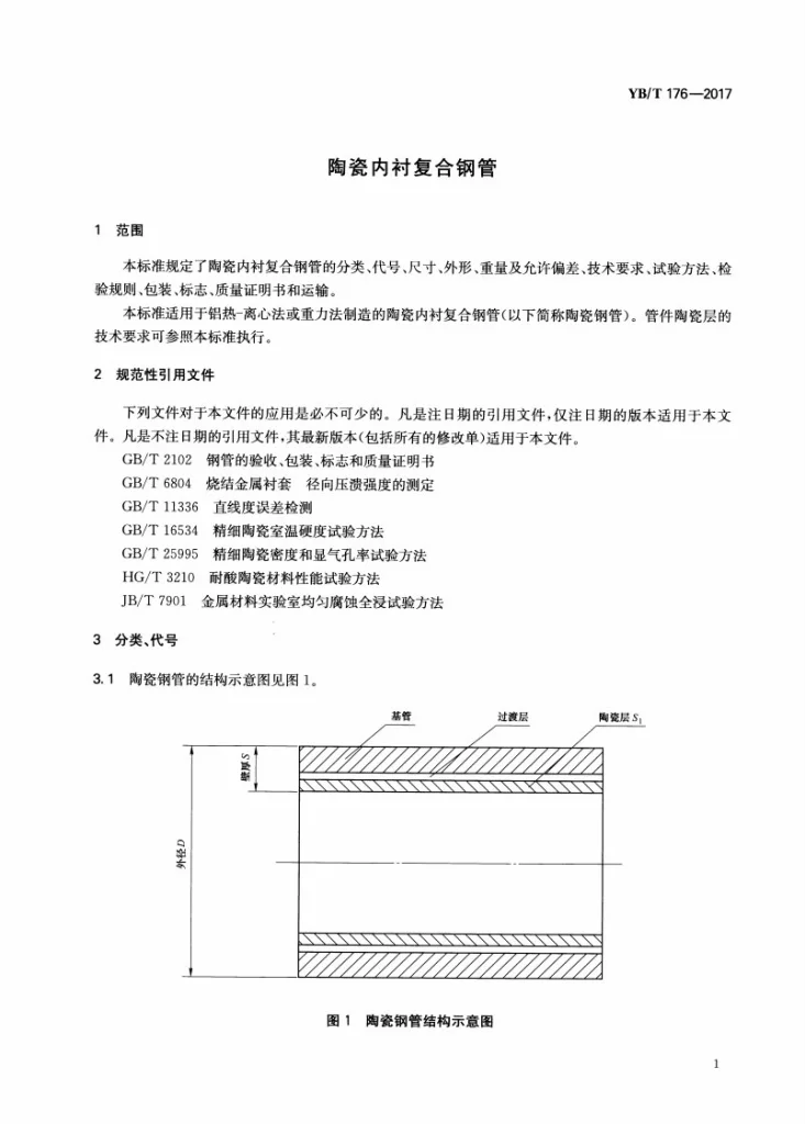 YB/T 176-2017 陶瓷内衬复合钢管第3页预览图