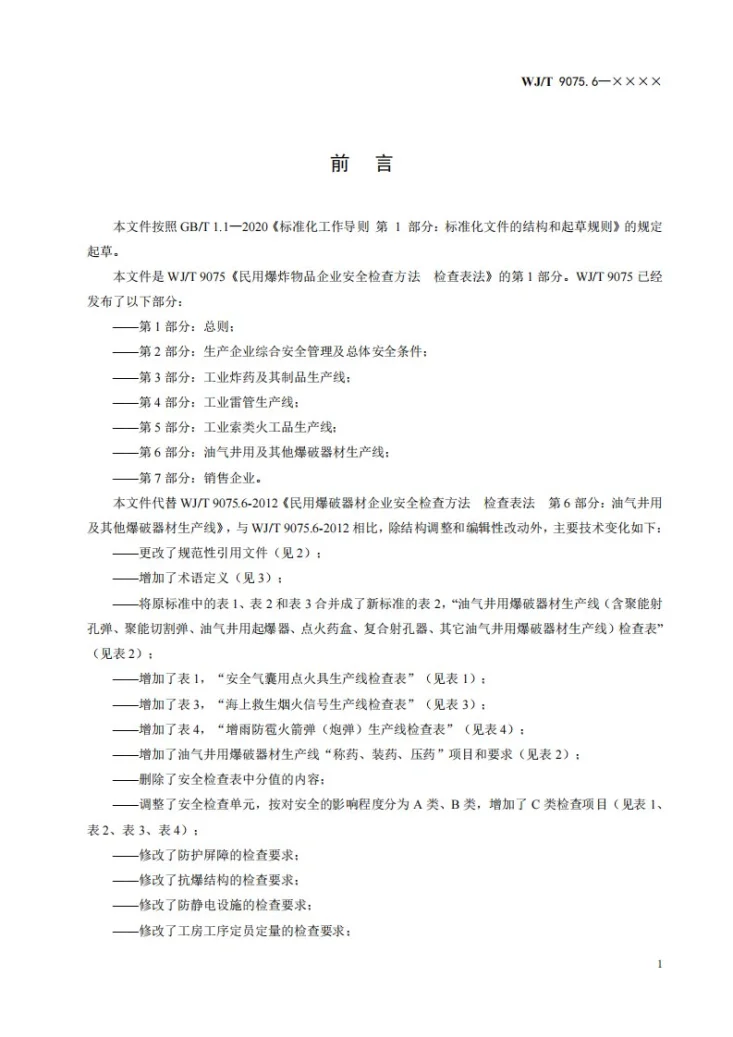 WJ/T 9075.6-2026 民用爆炸物品企业安全检查方法 检查表法 第6部分：安全气囊用点火具、油气井用爆破器材、海上救生烟火信号、增雨防雹火箭弹（炮弹）生产线第2页预览图
