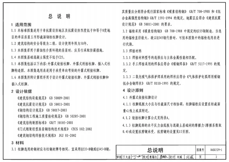 06SG529-1 单层房屋钢结构节点构造详图(工字形截面钢柱柱脚)第2页预览图