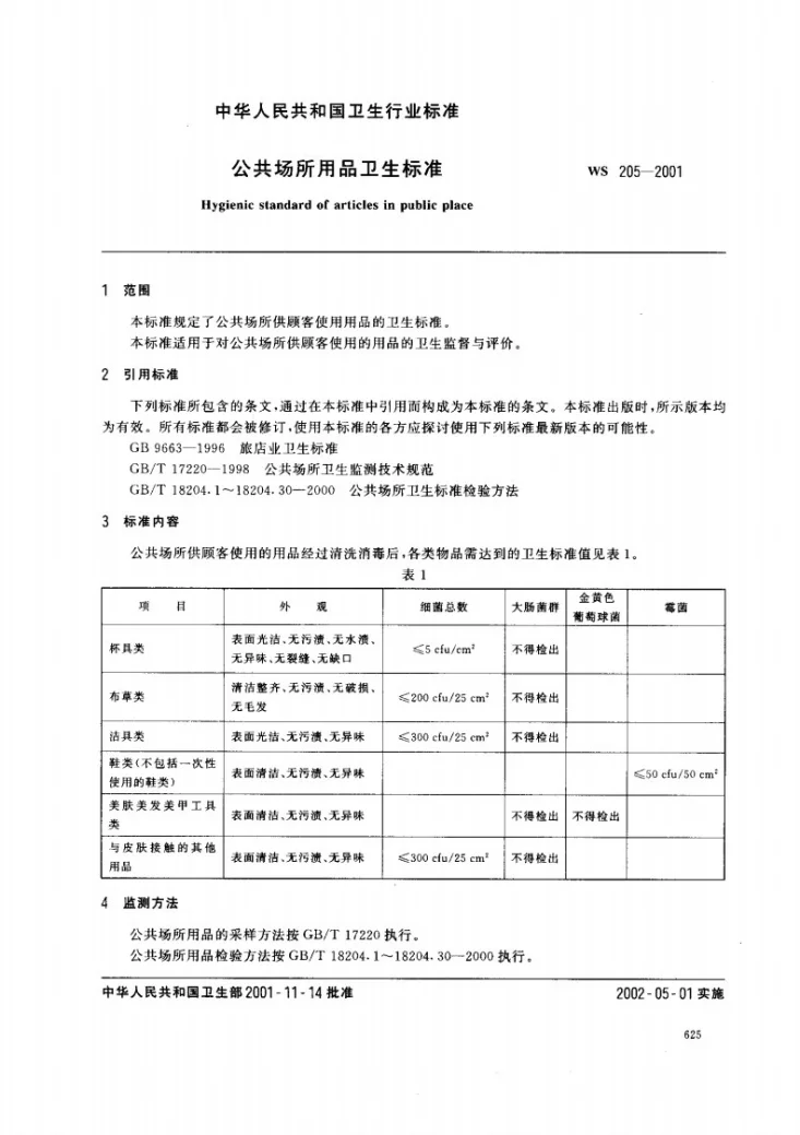WS 205-2001 公共场所用品卫生标准第2页预览图