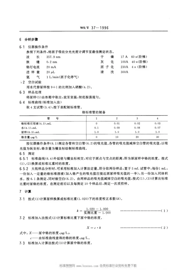 WS/T 37-1996 尿中铬的石墨炉原子吸收光谱测定方法第2页预览图