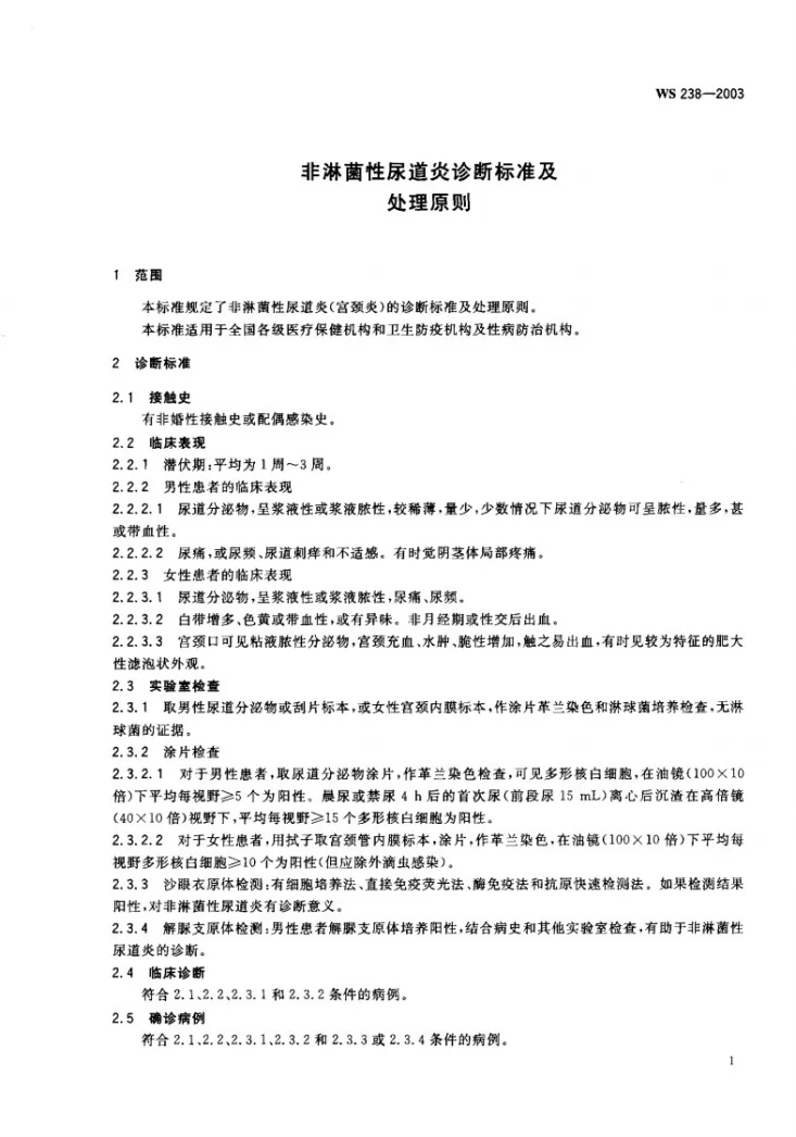 WS 238-2003 非淋菌性尿道炎诊断标准及处理原则第2页预览图